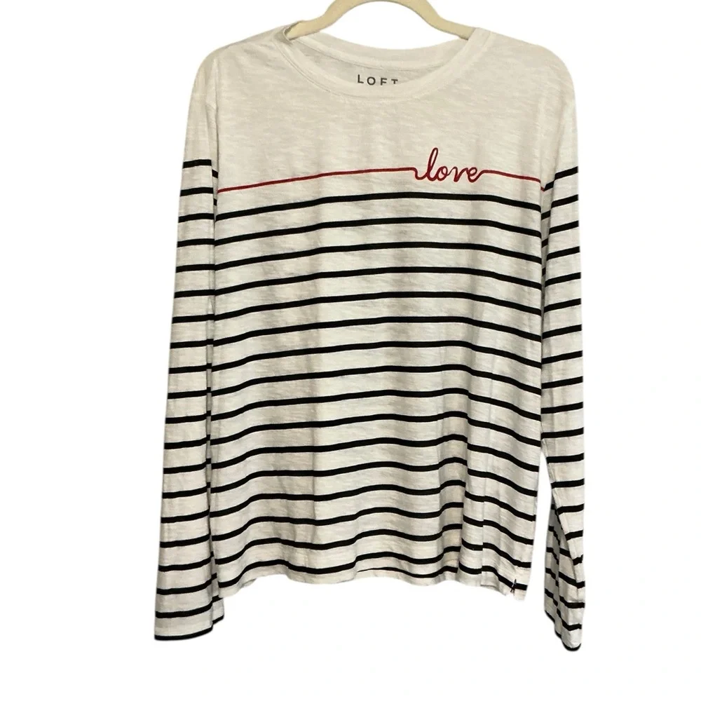 LOFT White and Black Striped Shirt size XL - Picture 3 of 5